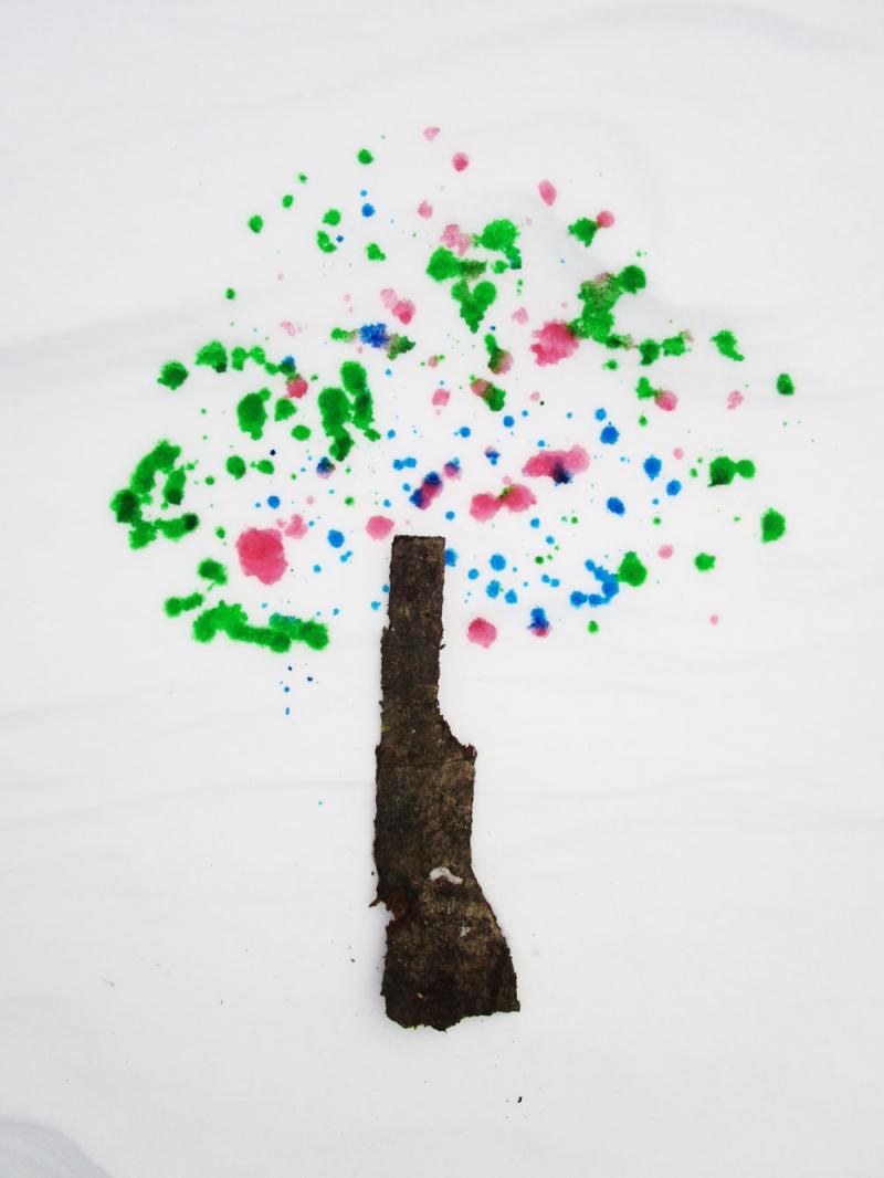 A snow tree made with food colouring.